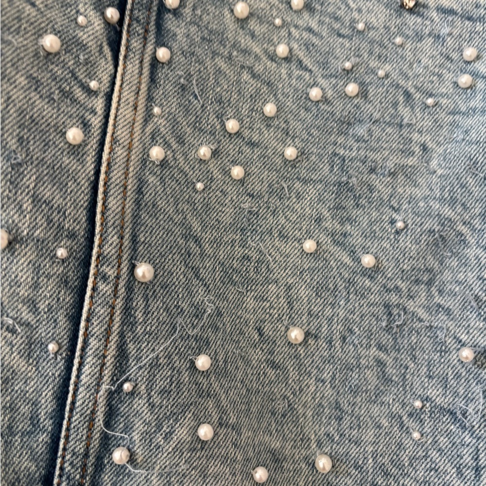 Alice + Olivia Blue Jean Jacket with Silver Embellishments - Picture 5 of 6